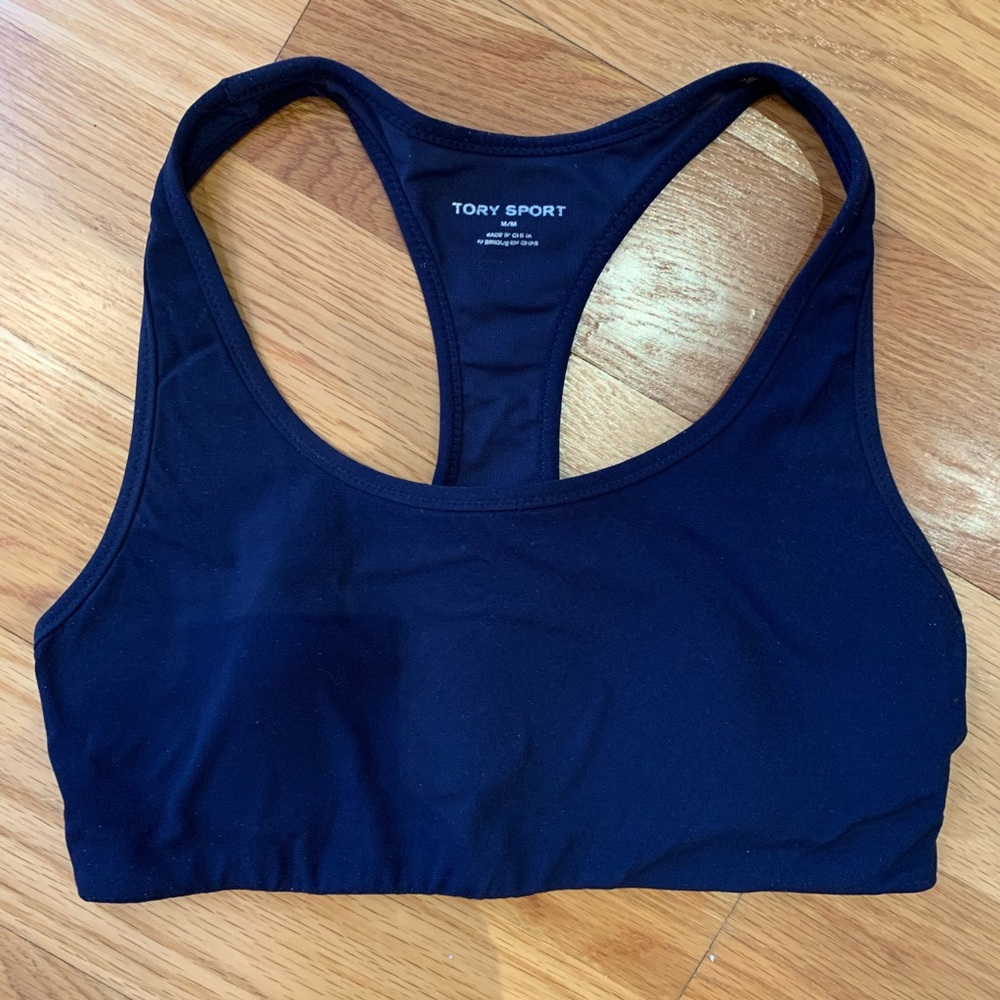 Tory Sport Mesh-Back Sports Bra, Size M, Navy